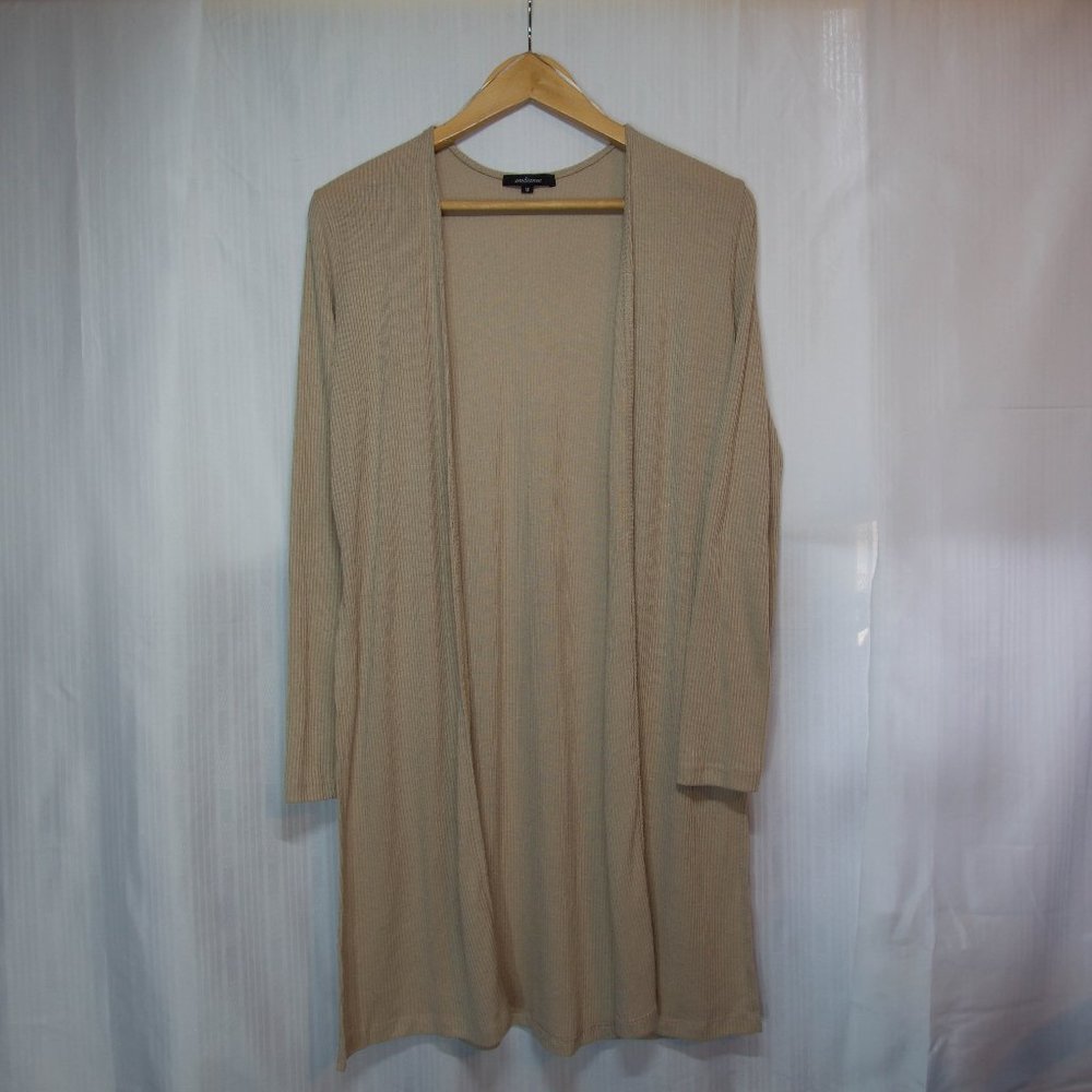Long Tan Slit sides Cardigan Size Medium